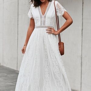 Boho wedding casual maxi lace dress